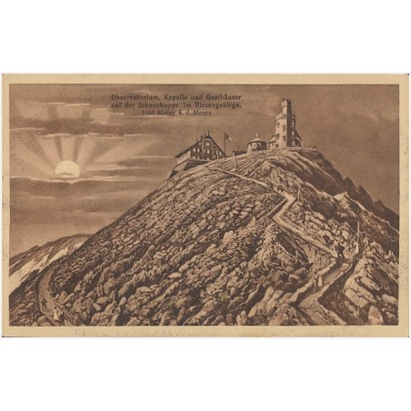 Observatorium, Kapelle und Gasthäuser auf der Schneekoppe im Riesengebirge 1605 Meter ü.d.Meere. [...]
