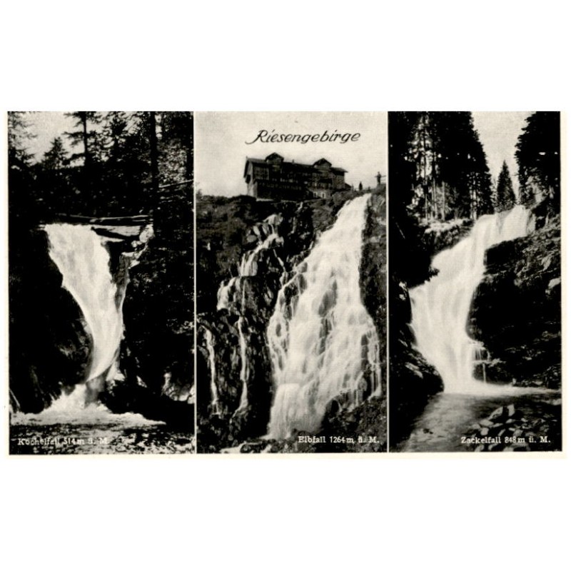 Riesengebirge. Kochelfall 514 m ü. M. Elbfall 1264 m ü. M. Zackelfall 848 m ü. M.
