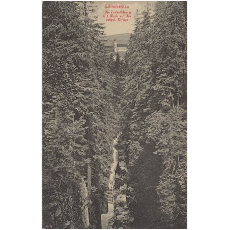 Schreiberhau. Die Zackelklamm mit Blick auf die kathol. Kirche 19177