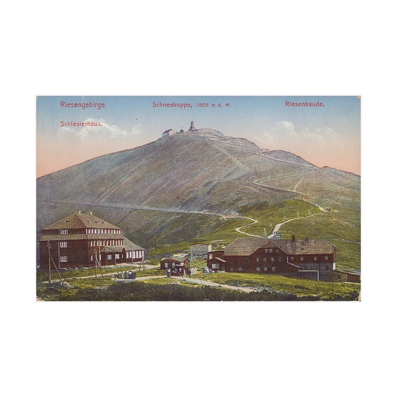 Riesengebirge. Schneekoppe 1605 m ü. M. Riesenbaude. Schlesierhaus