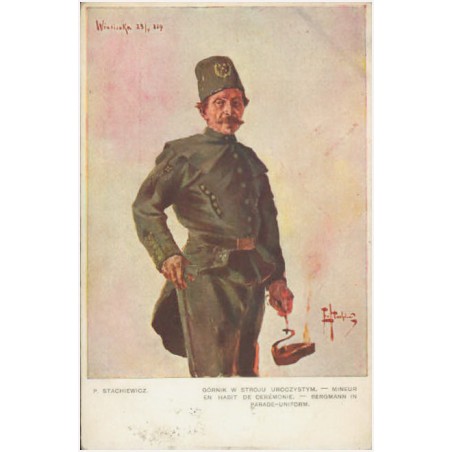 P. Stachiewicz Wieliczka [...] Górnik w stroju uroczystym. Mineur [...] Wieliczka 23/V 889 [...]