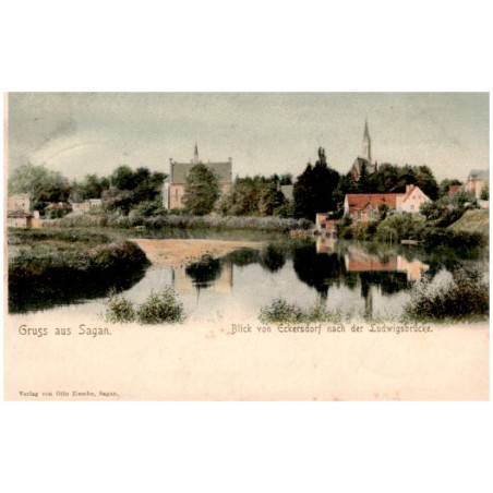 Gruss aus Sagan. Blick von Eckersdorf nach der Ludwigsbrücke.