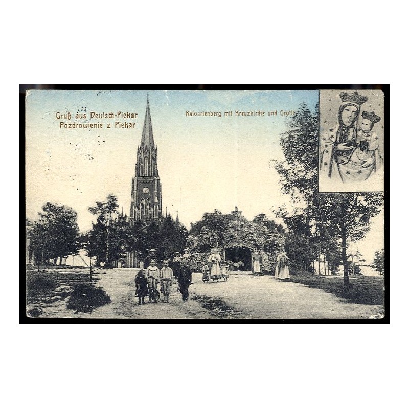 Gruss aus Deutsch-Piekar. Pozdrowienie z Piekar. Kalvarienberg mit Kreuzkirche und Grotte