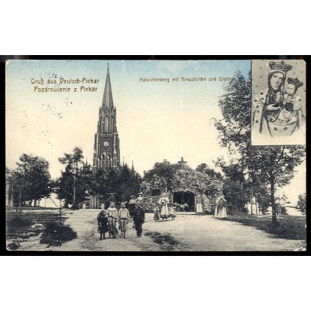 Gruss aus Deutsch-Piekar. Pozdrowienie z Piekar. Kalvarienberg mit Kreuzkirche und Grotte