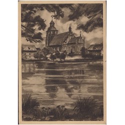 Ostpreussischte Städte. Wartenburg, Blick auf Pfarrkirche. Kohlezeichnung von Heinz Powilleit