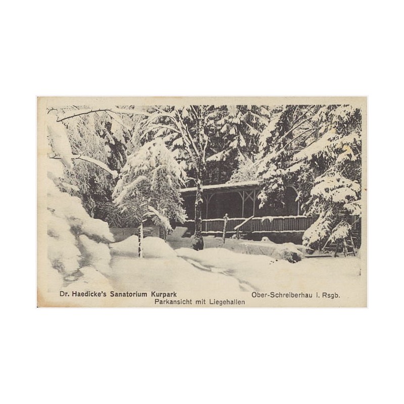 Dr. Haedicke's Sanatorium Kurpark. Parkansicht mit Liegehallen. Ober-Schreiberhau i. Rsgb. [...]