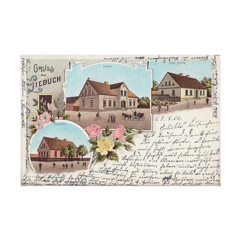 Gruss aus Liebuch. Gasthaus. Ev. Schule. Kath. Schule