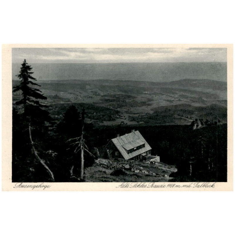 Riesengebirge. Alte Schles. Baude 1168 m mit Talblick