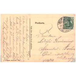 Gruss aus Hermsdorf, St. Totalansicht. Specerei-, Schnitt-, Manufactur- und Mehl-Handlung des Heinrich Rumler.