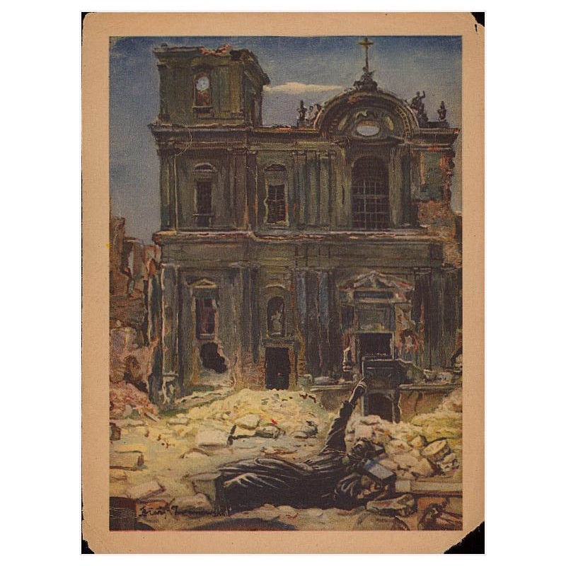 Warszawa. - Kościół Św. Krzyża przy Krakowskim Przedmieściu, zburzony i spalony przez Niemców podczas Powstania w 1944 r. [...]