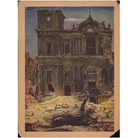 Warszawa. - Kościół Św. Krzyża przy Krakowskim Przedmieściu, zburzony i spalony przez Niemców podczas Powstania w 1944 r. [...]