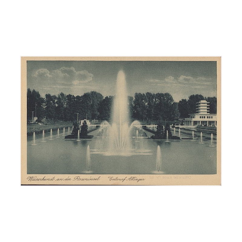 Wasserkunst an der Roseninsel. Entwurf Allinger. Gugali. Deutsche Gartenbau- und Schlesische Gewerbe-Ausstellung Liegnitz 1927.