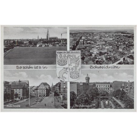 So schön ist in Schweidnitz. Wappen der Stadt Schweidnitz. Niedertorplatz. Reichsbankplatz