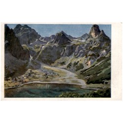 Zelené pleso s pozadim Kriváňa 2496 m a Krátkej dľa orig. E. Kosy. Le lac vert situé, á 2026 mètres dans les Tatra. The green-la