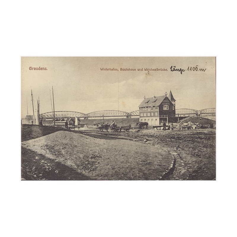 Graudenz. Winterhafen, Bootshaus und Weichselbrücke