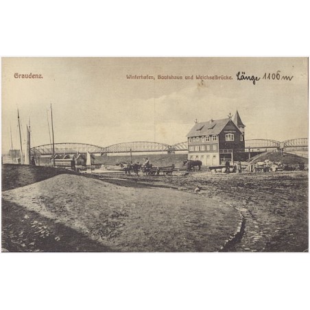Graudenz. Winterhafen, Bootshaus und Weichselbrücke