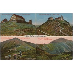 Die Schneekoppe. Die Schneekoppe v. d. Grenzbauden. Die Schneekoppe m. Jubil.-Weg. Die Schneekoppe vom Koppenplan. Die Schneekop