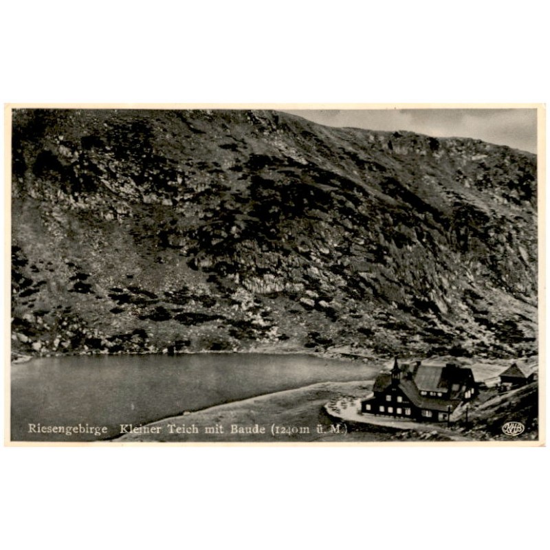 Riesengebirge. Kleiner Teich mit Baude (1240 m ü. M.) / Rewers: Riesengebirge. Kleiner Teich mit Baude (1240 m ü. M.)
