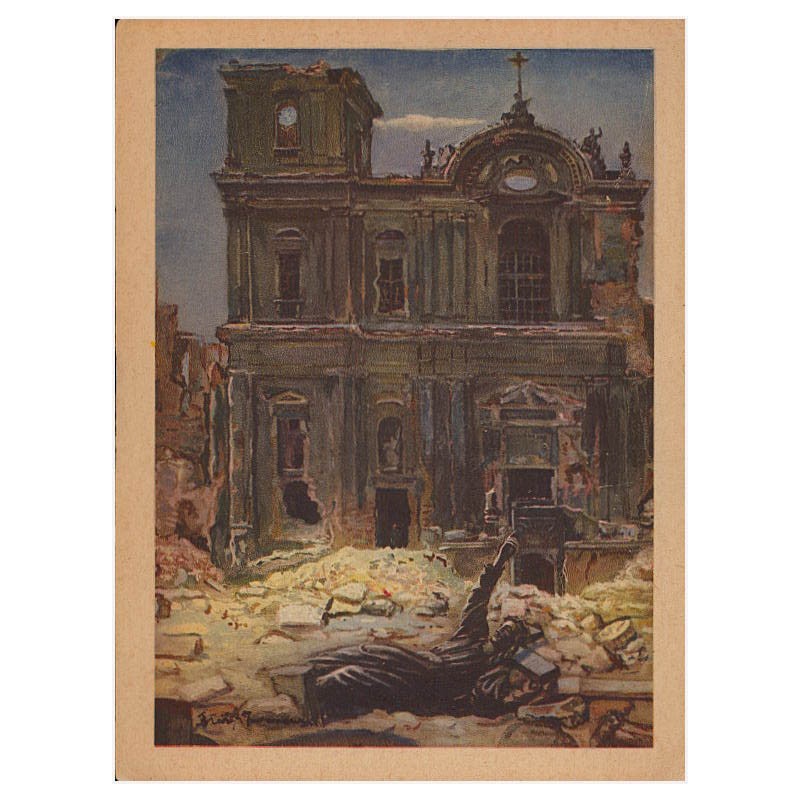 Warszawa. - Kościół Św. Krzyża przy Krakowskim Przedmieściu, zburzony i spalony przez Niemców podczas Powstania w 1944 r. [...]