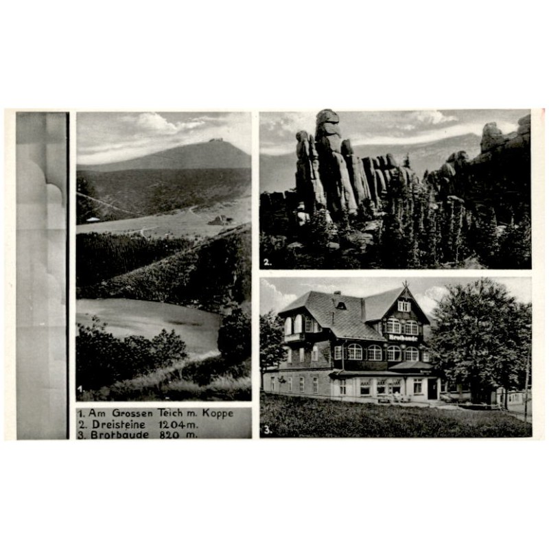 1. Am Grossen Teich m. Koppe. 2. Dreisteine 1204 m. 3. Brotbaude 820 m. / Rewers: Riesengebirge