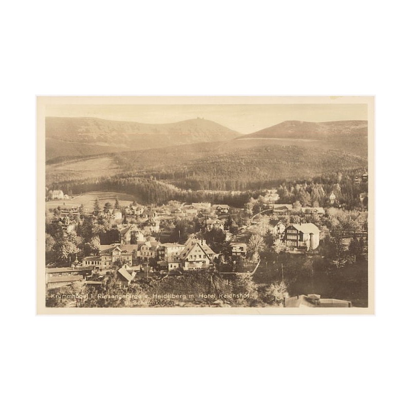 Krummhübel i. Riesengebirge v. Heidelberg m. Hotel Reichshof u. Schneekoppe