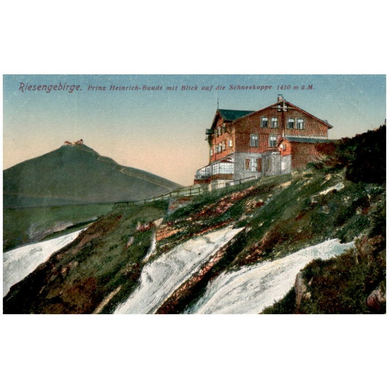 Riesengebirge. Prinz Heinrich-Baude mit Blick auf die Schneekoppe 1410 m ü. M.