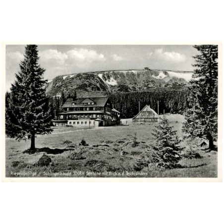 Riesengebirge. Schlingelbaude 1068m Seehöhe mit Blick n. d. Teichrändern