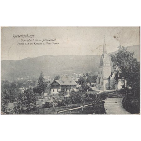 Riesengebirge. Schreiberhau-Mariental. Partie a. d. ev. Kapelle u. Haus Sunem