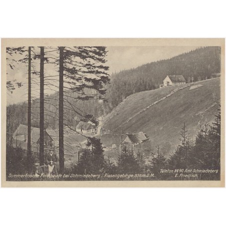 Sommerfrische Forstbaude bei Schmiedeberg i. Riesengebirge 936 m ü. M. Telefon No. 90 Amt Schmiedeberg E. Friedrich