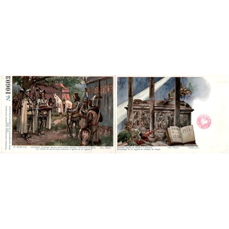 Pocztówka jubileuszowa uroczystości Grunwaldu. 1410-1910. Carte commémorative de la bataille de Grunwald. No. 10603 W. Kossak pi