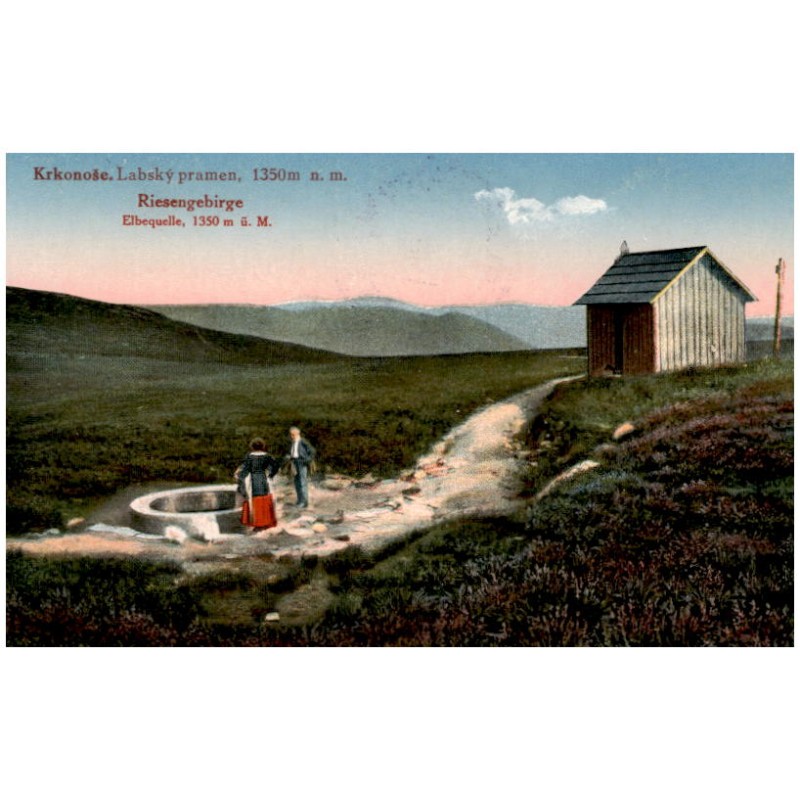 Krkonoše. Labský pramen, 1350 m n. m. Riesengebirge. Elbequelle, 1350 m ü. M.