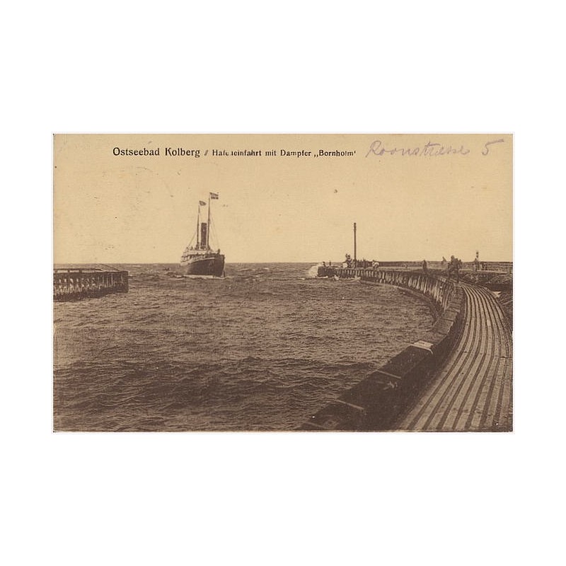 Ostseebad Kolberg / Hafenleinfahrt mit Dampfer "Bornholm"