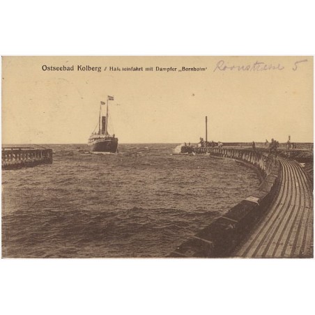 Ostseebad Kolberg / Hafenleinfahrt mit Dampfer "Bornholm"