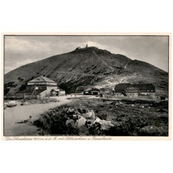 Die Schneekoppe 1605 m ü. d. M. mit Schlesierhaus u. Riesenbaude / Rewers: Riesengebirge. Die Schneekoppe 1605 m ü. d. M. mit Sc