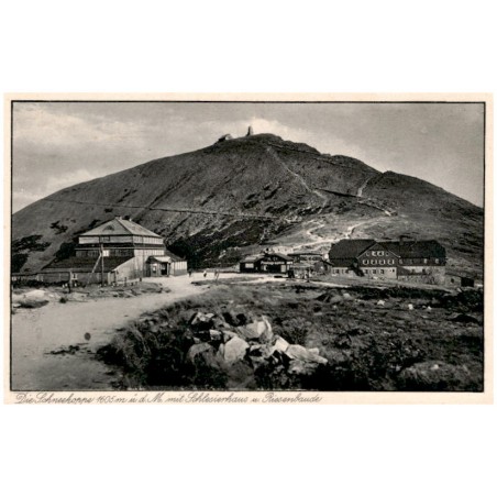 Die Schneekoppe 1605 m ü. d. M. mit Schlesierhaus u. Riesenbaude / Rewers: Riesengebirge. Die Schneekoppe 1605 m ü. d. M. mit Sc