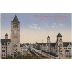 Posen. Schloβplatz mit Blick auf die St.-Martinstraβe. Kgl. Residenzschloβ. Kaiserl. Oberpostdirektion. Kgl. Landschaftsdirektio