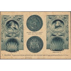 7. Gdańsk. Popiersia królów polskich po obu stronach głównego wejścia do Dworu Artusa. Moneta gdańska z czasów króla Jana Kazimi