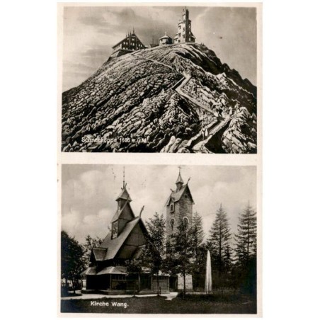 Schneekoppe 1605 m.ü.M. Kirche Wang. / Rewers: Riesengebirge