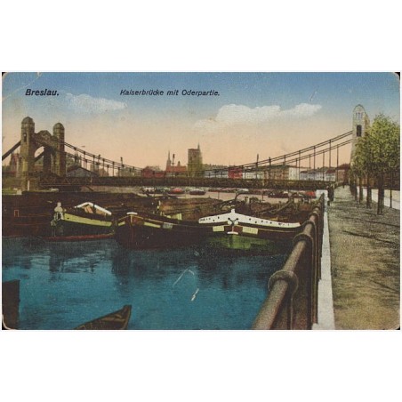 Breslau. Kaiserbrücke mit Oderpartie