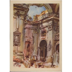 Warszawa. - Wnętrze kościoła Św. Krzyża przy Krakowskim Przedmieściu, zburzonego i spalonego przez Niemców podczas Powstania w 1