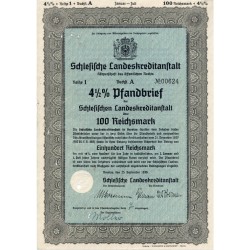 Schlesische Landeskreditanstalt. Reihe 1. 4,5% Pfandbrief 100 Reichsmark. Breslau / Wrocław 23.09.1936