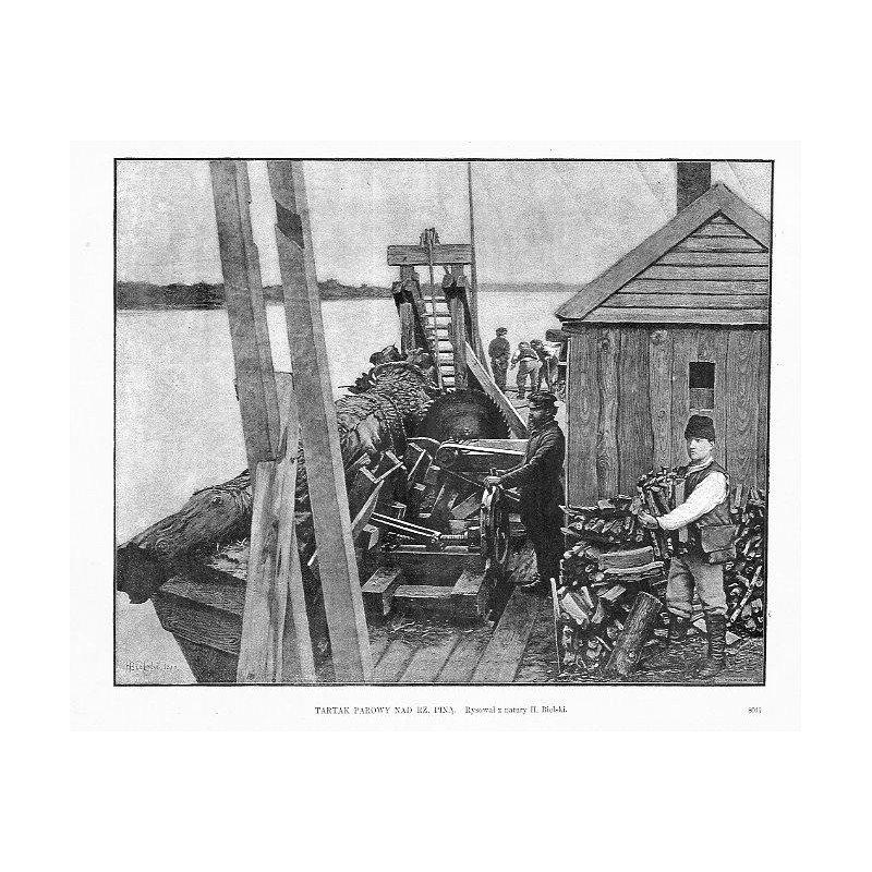 "TARTAK PAROWY NAD RZ. PINĄ. Rysował z natury H. Bielski. 8047"