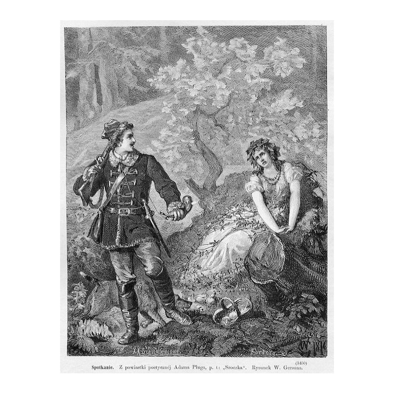 "Spotkanie. Z powiastki poetycznéj Adama Pługa, p. t: "Sroczka". Rysunek W. Gersona. (3450)"