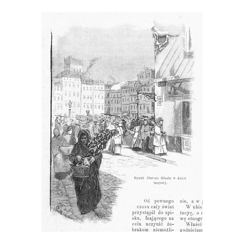 "Rynek Starego Miasta w dzień targowy."