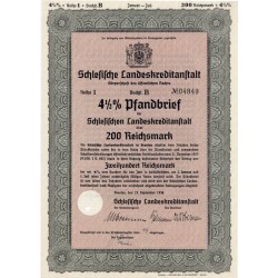 Schlesische Landeskreditanstalt. Reihe 1. 4,5% Pfandbrief 200 Reichsmark. Breslau / Wrocław 23.09.1936