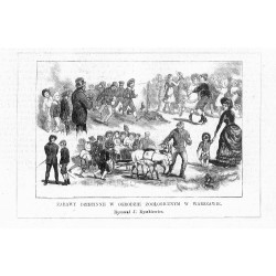 "ZABAWY DZIECINNE W OGRODZIE ZOOLOGICZNYM W WARSZAWIE. Rysował J. Ryszkiewicz."