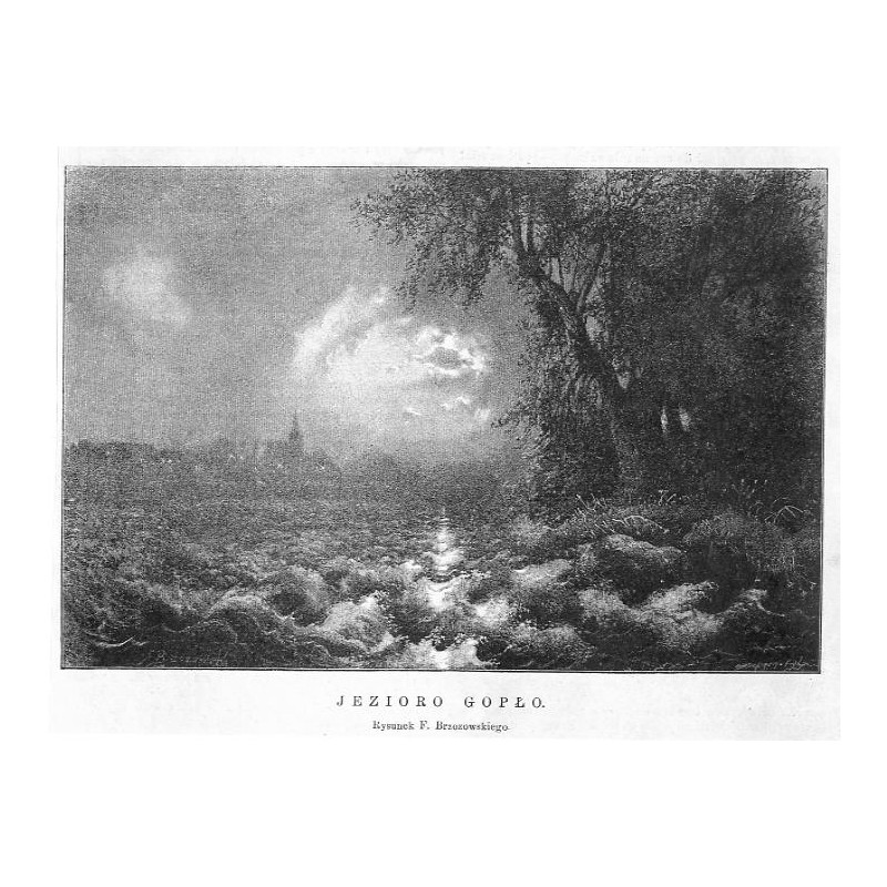 Jezioro Gopło. Rysunek F. Brzozowskiego / "JEZIORO GOPŁO. Rysunek F. Brzozowskiego."
