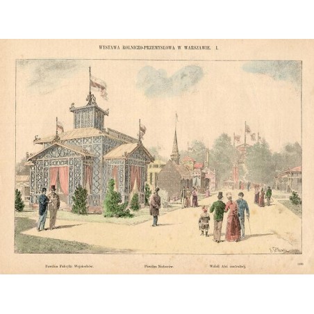 "WYSTAWA ROLNICZO-PRZEMYSŁOWA W WARSZAWIE. I. Pawilon Fabryki Wojciechów. Pawilon Nieborów. Widok alei centralnéj. 1618"