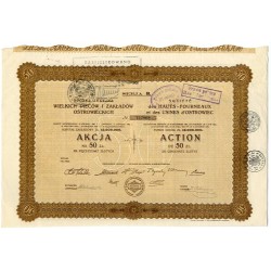 Spółka Akcyjna Wielkich Pieców i Zakładów Ostrowieckich. Akcja na okaziciela 50 zł. Seria B. Warszawa 19.10.1925