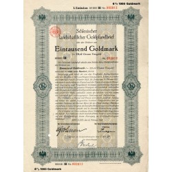 Schlesische Landschaft. Schlesischer landschaftlicher Goldpfandbrief. I. Emission Reihe III. 6% 1000 Goldmark. Breslau / Wrocław